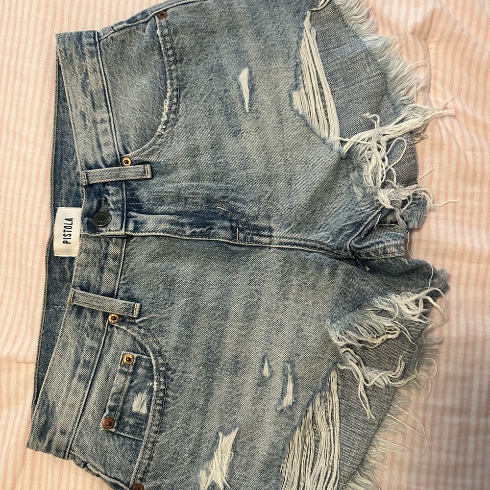 Pistola Blue Distressed Jean Shorts Raw Hem